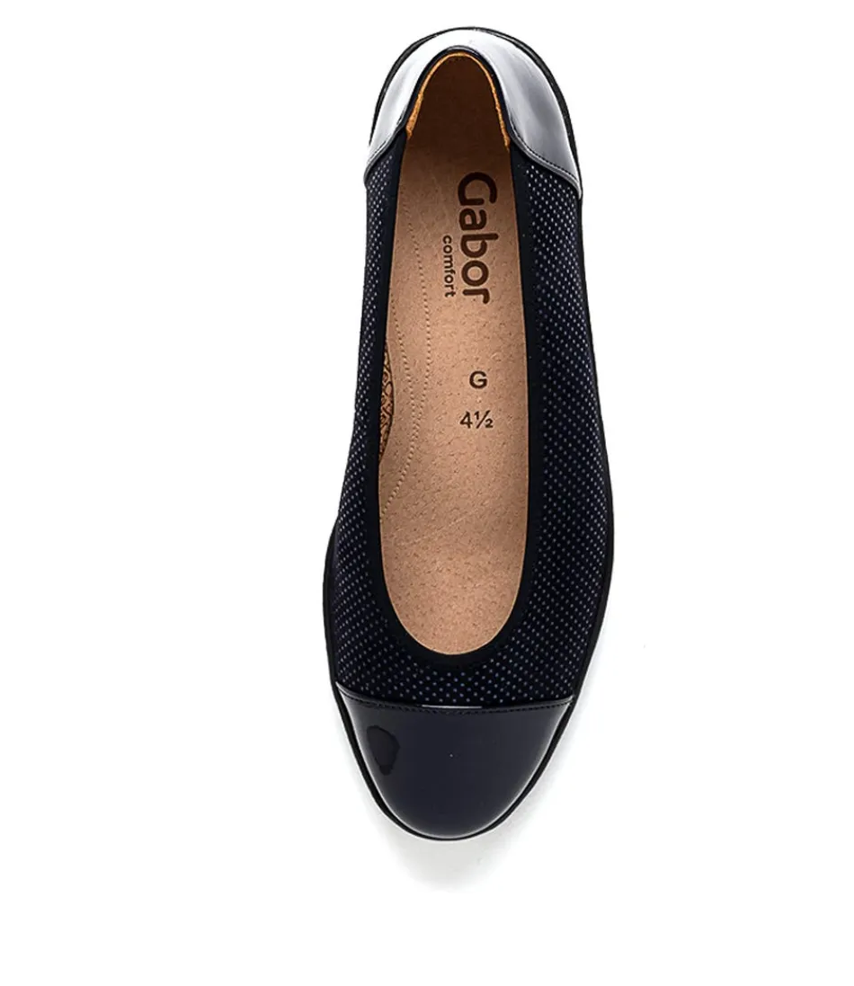 Zapatos cómodos GABOR Yvonne en tono océano con detalles en ante y acabado brillante para mujer